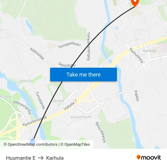 Huumantie E to Karhula map