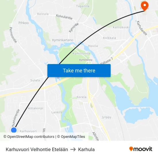 Karhuvuori Velhontie Etelään to Karhula map