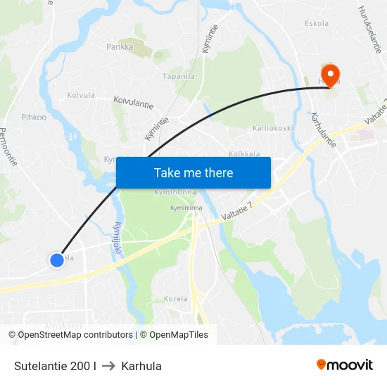 Sutelantie 200 I to Karhula map