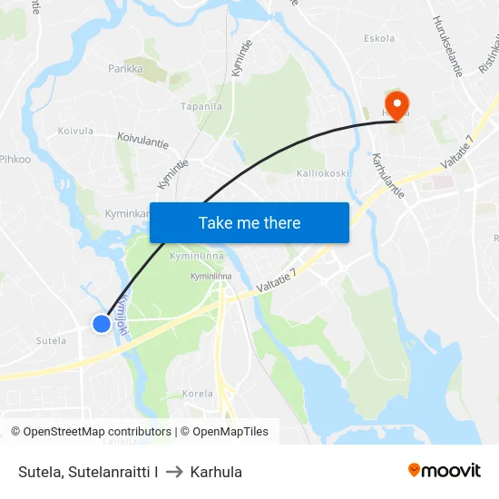 Sutela, Sutelanraitti I to Karhula map