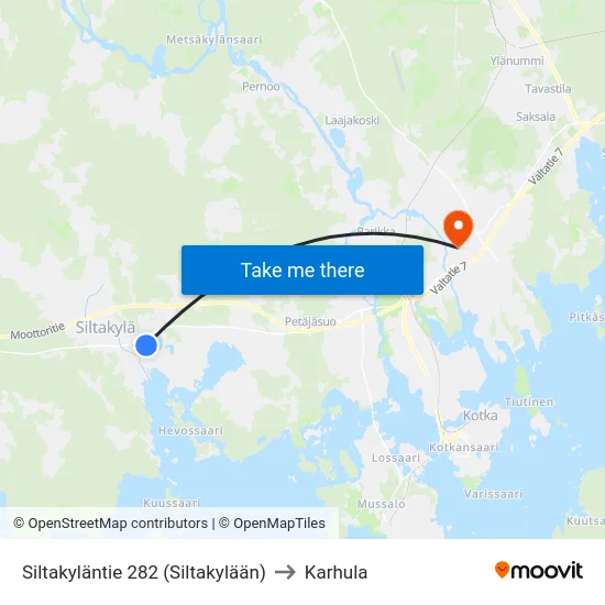 Siltakyläntie 282 (Siltakylään) to Karhula map