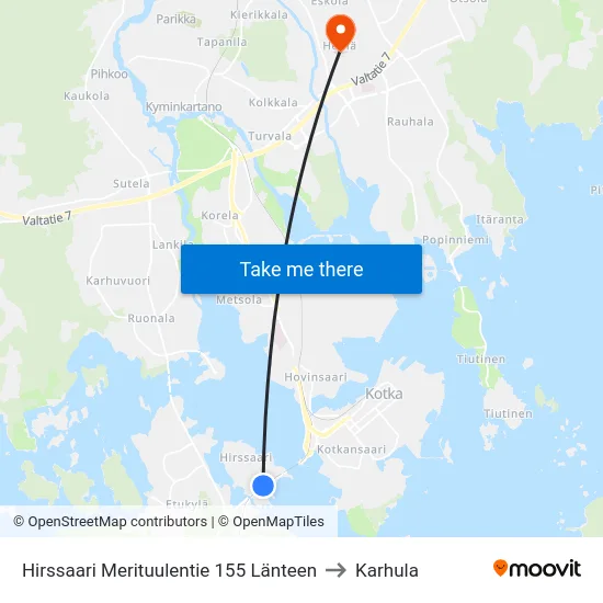 Hirssaari Merituulentie 155 Länteen to Karhula map