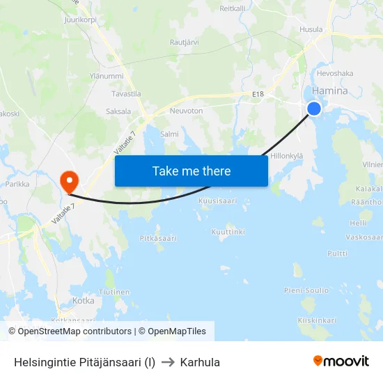 Helsingintie  Pitäjänsaari (I) to Karhula map