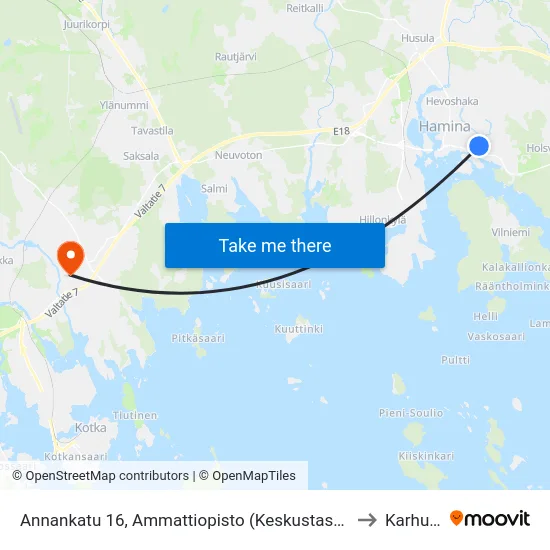 Annankatu 16,  Ammattiopisto (Keskustasta) to Karhula map