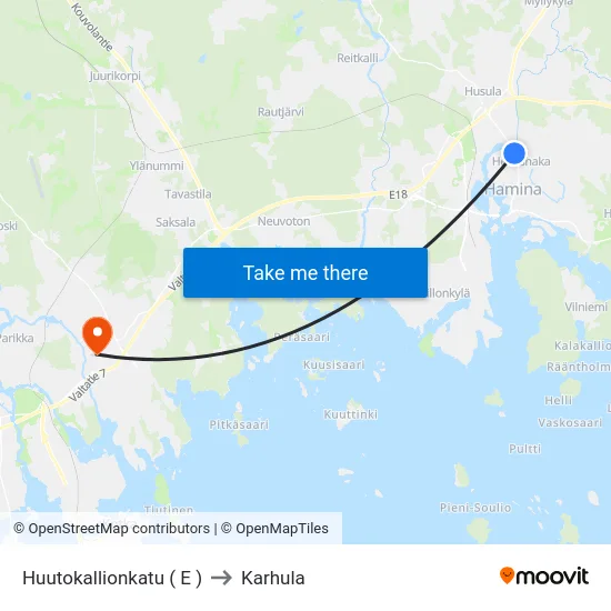 Huutokallionkatu ( E ) to Karhula map