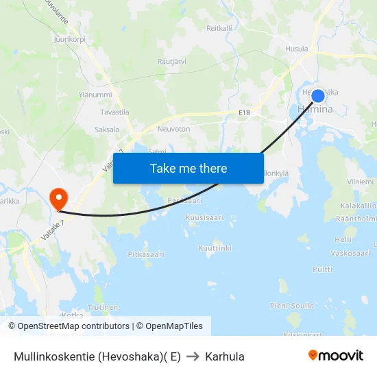 Mullinkoskentie  (Hevoshaka)( E) to Karhula map