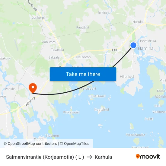 Salmenvirrantie  (Korjaamotie) ( L ) to Karhula map