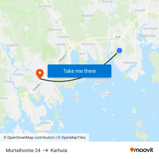 Murtalhontie 24 to Karhula map