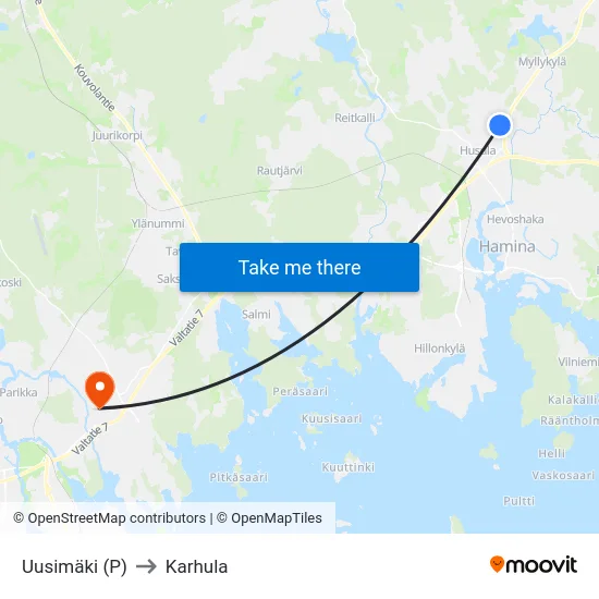 Uusimäki (P) to Karhula map