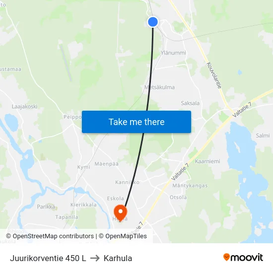 Juurikorventie 450 L to Karhula map
