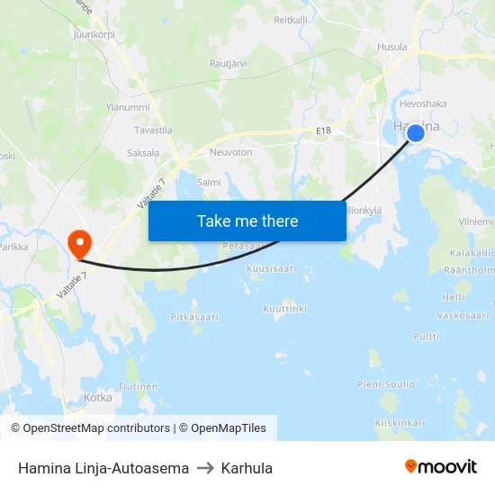 Hamina Linja-Autoasema to Karhula map