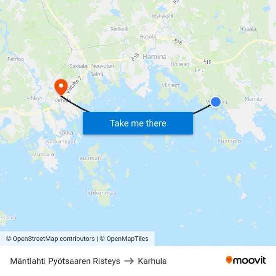 Mäntlahti Pyötsaaren Risteys to Karhula map
