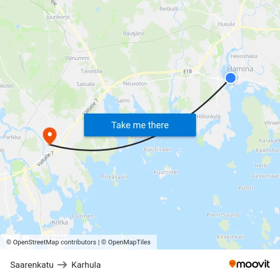 Saarenkatu to Karhula map