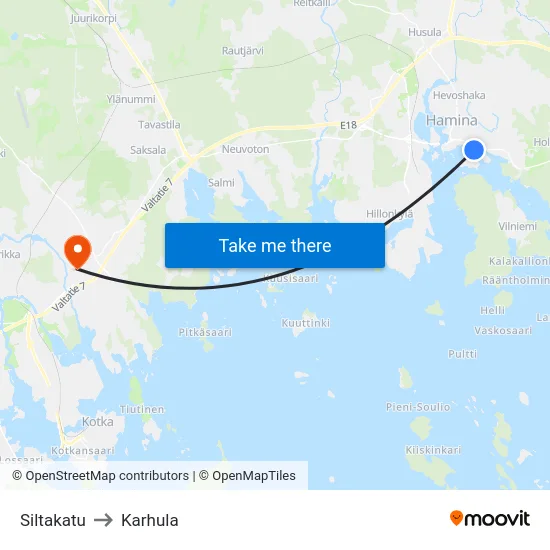Siltakatu to Karhula map