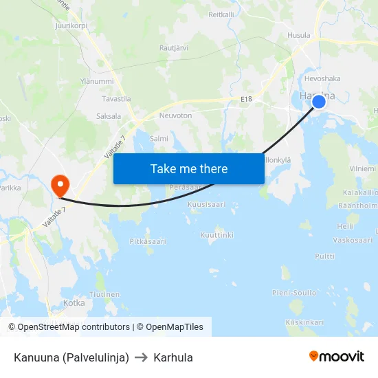 Kanuuna (Palvelulinja) to Karhula map