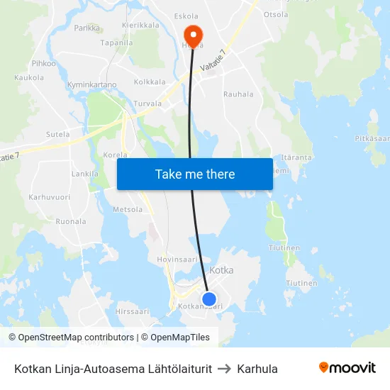 Kotkan Linja-Autoasema Lähtölaiturit to Karhula map
