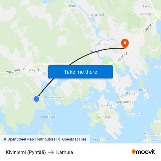 Kiviniemi (Pyhtää) to Karhula map