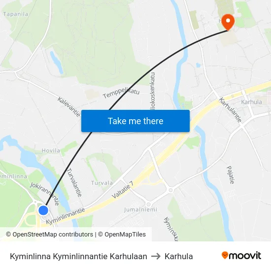 Kyminlinna Kyminlinnantie Karhulaan to Karhula map