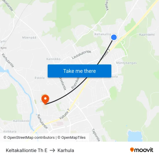 Keltakalliontie Th E to Karhula map