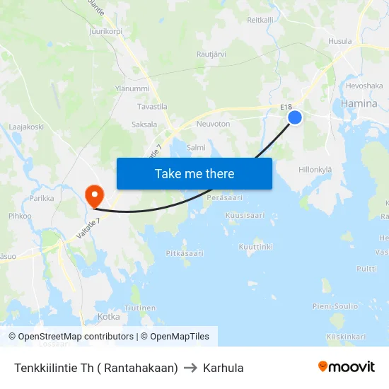 Tenkkiilintie Th ( Rantahakaan) to Karhula map