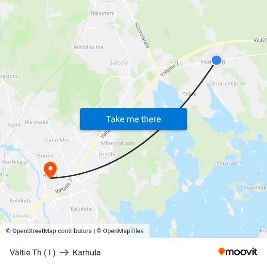 Vältie Th ( I ) to Karhula map