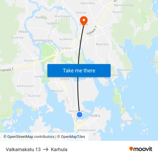 Valkamakatu 13 to Karhula map