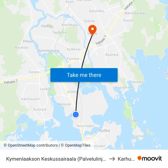 Kymenlaakson Keskussairaala (Palvelulinjat) to Karhula map