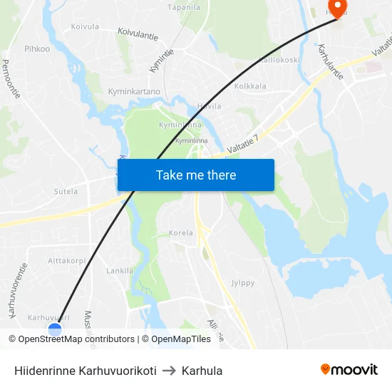 Hiidenrinne  Karhuvuorikoti to Karhula map