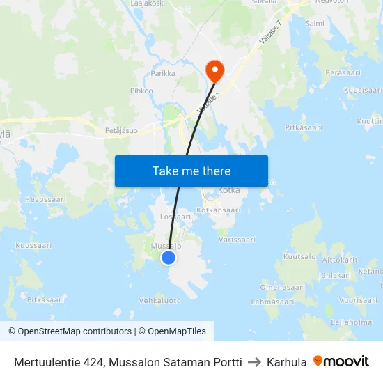 Mertuulentie 424,  Mussalon Sataman Portti to Karhula map