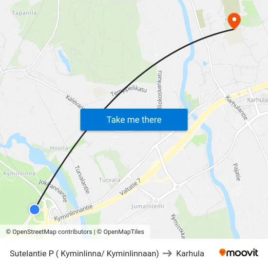Sutelantie P ( Kyminlinna/ Kyminlinnaan) to Karhula map
