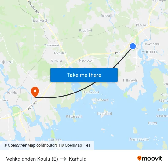 Vehkalahden Koulu (E) to Karhula map