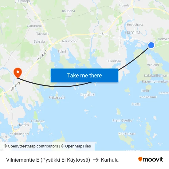 Vilniementie E (Pysäkki Ei Käytössä) to Karhula map