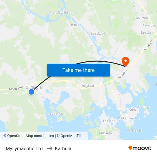 Myllymäentie Th L to Karhula map