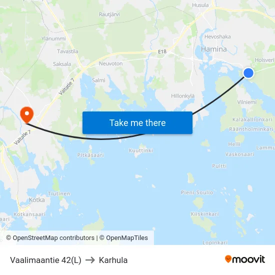 Vaalimaantie 42(L) to Karhula map