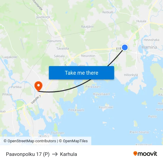 Paavonpolku 17  (P) to Karhula map