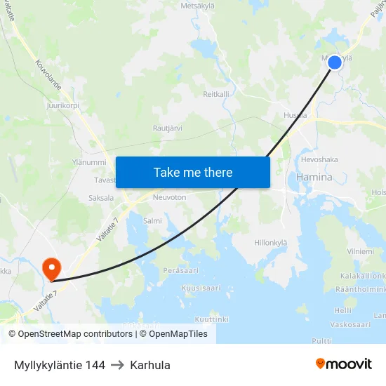 Myllykyläntie 144 to Karhula map