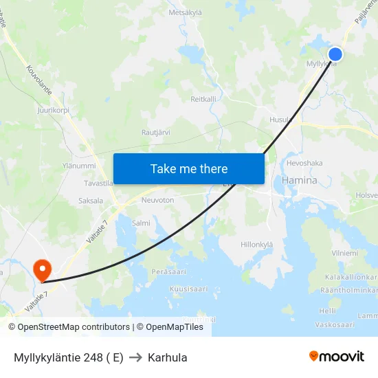 Myllykyläntie 248 ( E) to Karhula map