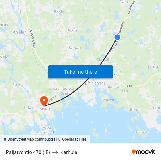 Paijärventie 470 ( E) to Karhula map