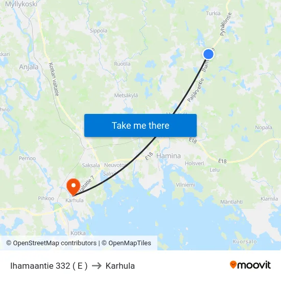 Ihamaantie 332 ( E ) to Karhula map