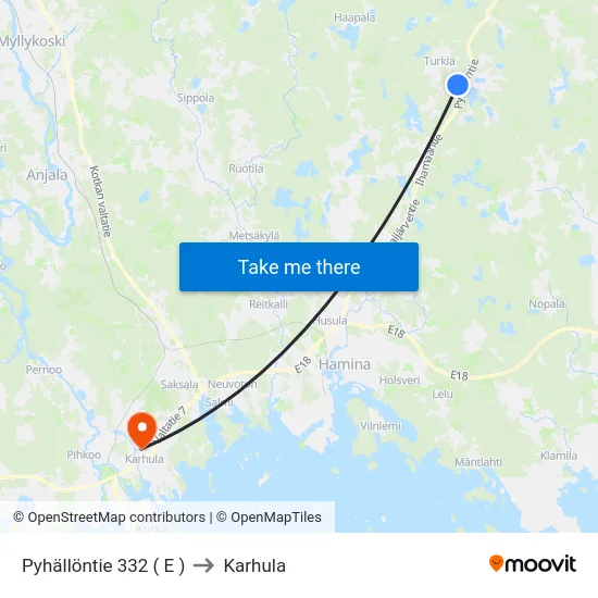 Pyhällöntie 332 ( E ) to Karhula map