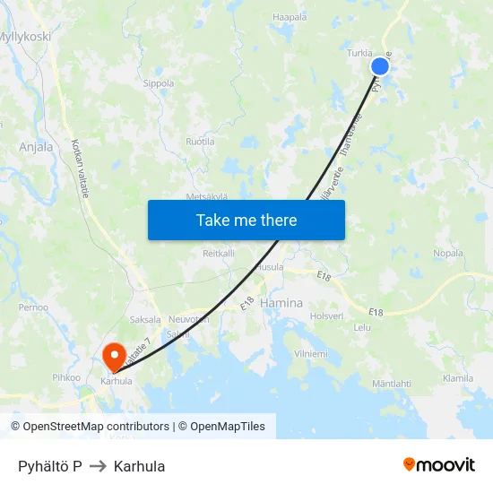 Pyhältö P to Karhula map