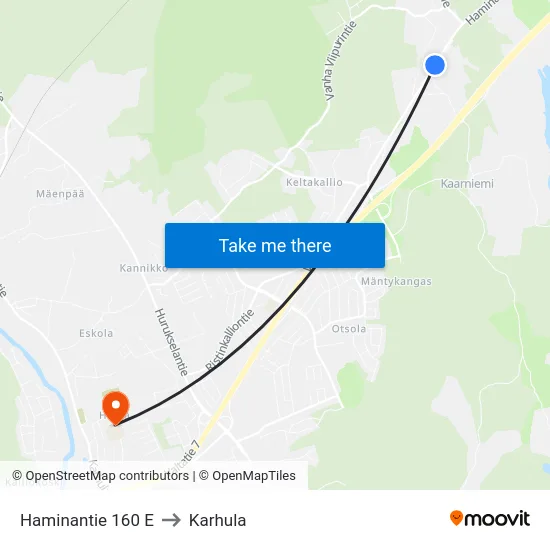 Haminantie 160 E to Karhula map
