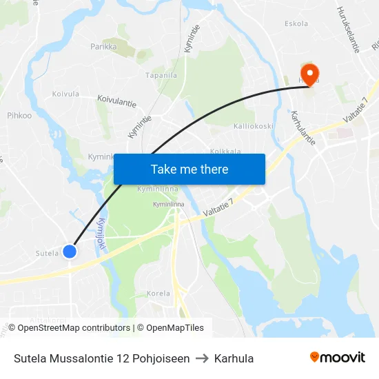 Sutela Mussalontie 12 Pohjoiseen to Karhula map