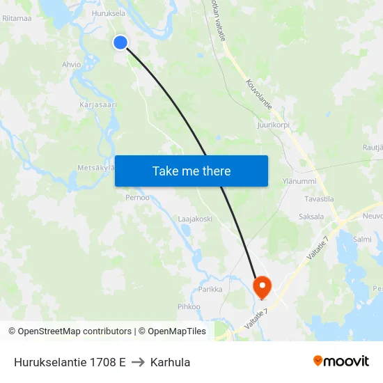 Hurukselantie 1708 E to Karhula map