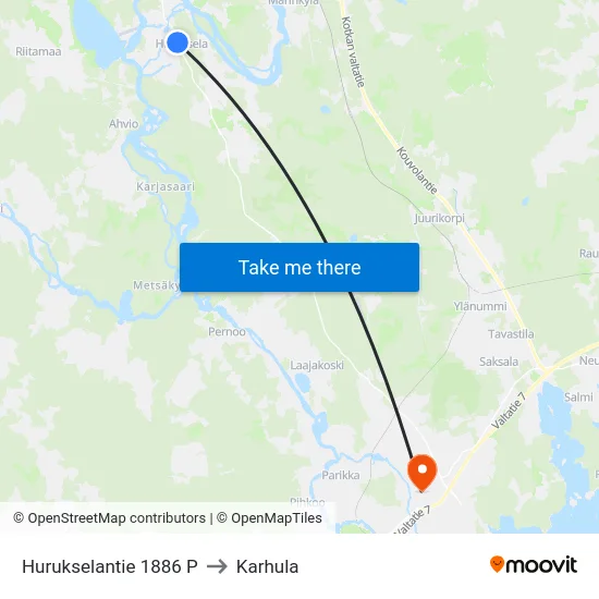 Hurukselantie 1886 P to Karhula map