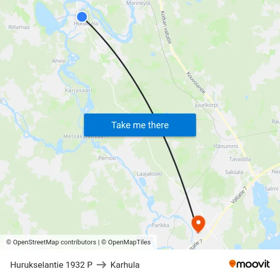 Hurukselantie 1932 P to Karhula map
