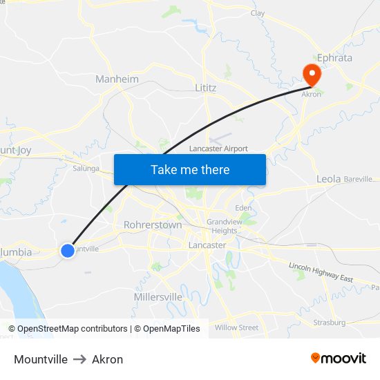 Mountville to Akron map