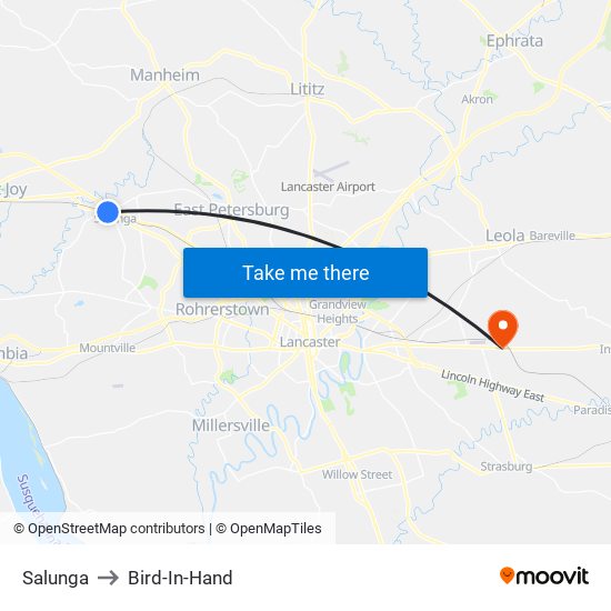 Salunga to Bird-In-Hand map