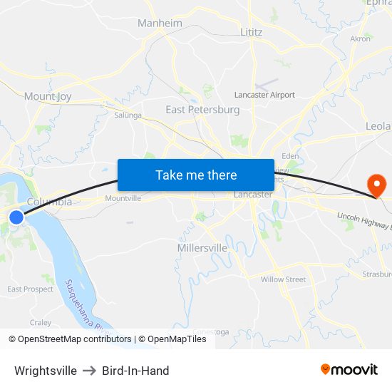 Wrightsville to Bird-In-Hand map