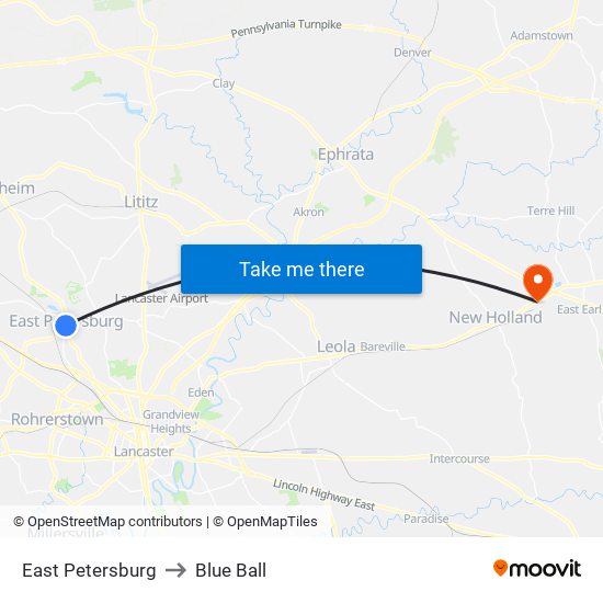 East Petersburg to Blue Ball map